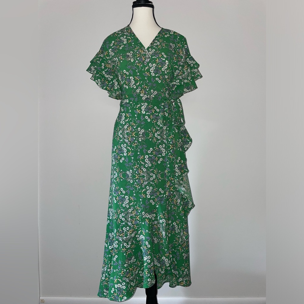 Max Studio Green Floral High Low Wrap Dress